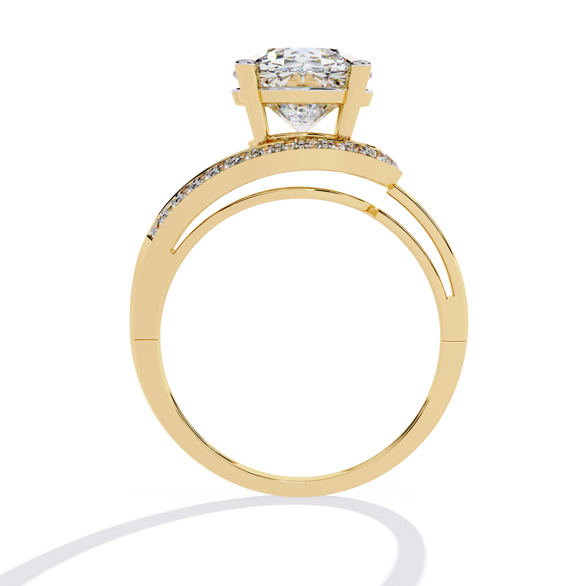 Solitairekart – 2.96 ct Lab Grown Halo Split Shank Ring – 14K Yellow Gold